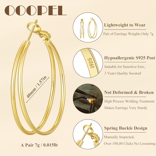 OOOPEL Large Thin Double Hoop Earrings for Women Lightweight Hypoallergenic 925 Sterling Silver Post 14K Gold Hoops Non Tarnish Sturdy Big Thin Double Layered Hoop Earrings 30/40/50/60mm3