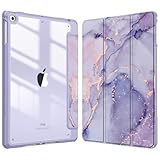 FINTIE Coque Compatible avec iPad 6ème/5ème Génération (2018/2017) et iPad Air 2/Air 1 9.7 Pouces - [Rangement de Pencil] Housse Arrière Transparente Claire Etui Antichoc, Marbre Lilas