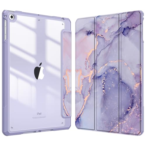 Fintie Funda para iPad 9.7 Pulgadas (6ª generación 2018/5ª generación 2017), iPad Air 2, con Portalápiz para Pencil - Carcasa Trasera Transparente a Prueba de Choques, Mármol Lila Dorado