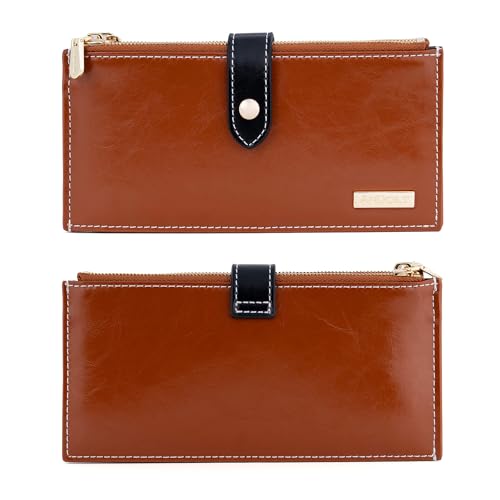 Image of ANDOILT Wallets for Women Genuine Leather Wallet RFID Blocking Bifold Multi Card Case Purse with Zipper Pocket Handbag