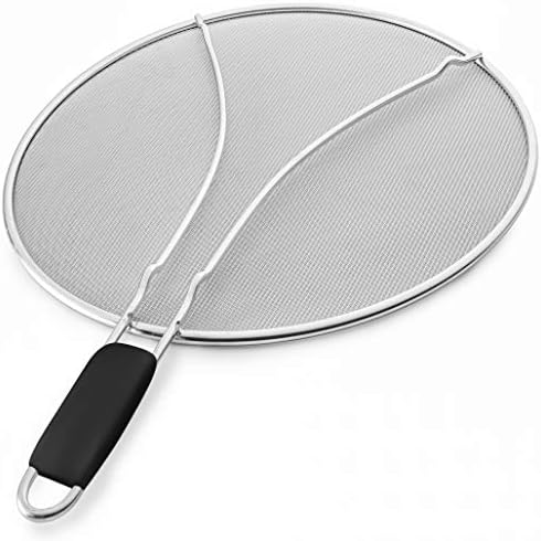 Bellemain Frying Pan Splatter Guard | Stainless Steel Fry Pan Splatter Screen with Soft Grip Handle | Heavy Duty Grease Splatter Guard, Bacon Splatter Screen, Backsplash Protector, 13”
