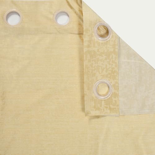 Image of Crosshatch Pastel Cream Polyester Window Curtains 5 Feet | Darkening Drapes with Eyelets | Set of 2 Panels for Living Room, Bedroom & Office