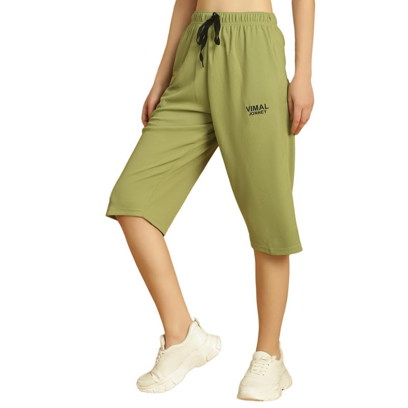 Image of Mack Jonney Solid Regular Fit Polyster Lycra Capri for Women-P