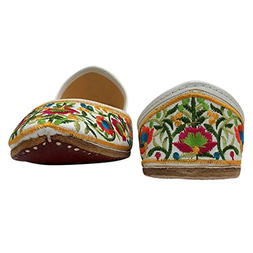 Stop n Style Punjabi Jutti for Ladies Mojari Shoes White Floral Multicolor Casual Party Wedding Slip-On Flats4