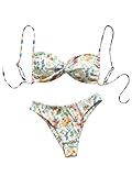 MakeMeChic Women's Bikini Set Graphic Print Twist Front Backless Summer Swimsuit Bathing Suit Multicolored A S