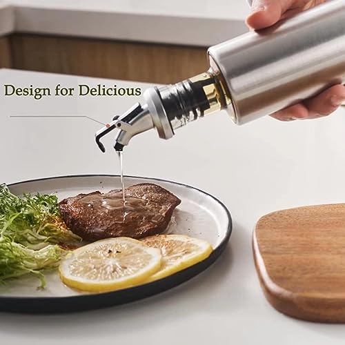 Image of Olive Oil Dispenser Bottle | Glass & Stainless Steel Cruet with Drip-Free Spout | Perfect for Cooking Oil, Vinegar & Dressings | Leak-Proof Pourer for Kitchen, Home & Restaurant Use (200ML)