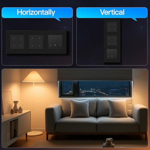 BSEED Doppel Zigbee Lichtschalter mit Rolladenschalter, Smart Schalter Unterputz Kompatibel mit Alexa/Google Home/SmartLife, PC Rahmen, ben&ouml;tigt Nullleiter & Zigbee-Gateway, 4 Fach 1 Weg, Schwarz