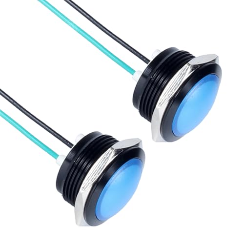 Luz indicadora de metal de 19mm con carcasa negra anodizada y LED azul de alta visibilidad