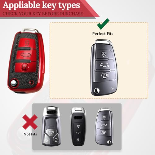 Image of Key Fob Cover for Audi, Braided Loop Keychain Accessory, Red