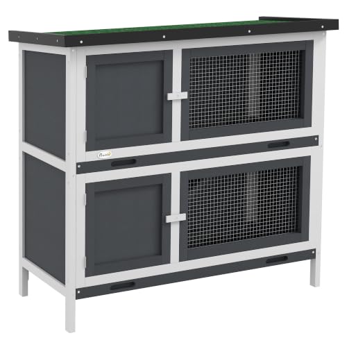 Image of PawHut Rabbit Hutch Guinea Pig Hutch Openable Roof 100 x 47 x 91cm Grey