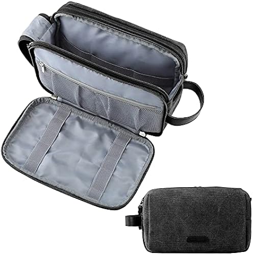 BAGSMART Toiletry Bag for Men, Canvas Travel Toiletry Organizer Dopp Kit Water-resistant Shaving Bag for Toiletries Accessories,Black-Medium