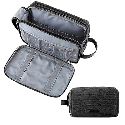BAGSMART Toiletry Bag for Men, Canvas Travel Toiletry Organizer Dopp Kit Water-resistant Shaving Bag for Toiletries Accessories,Black-Medium
