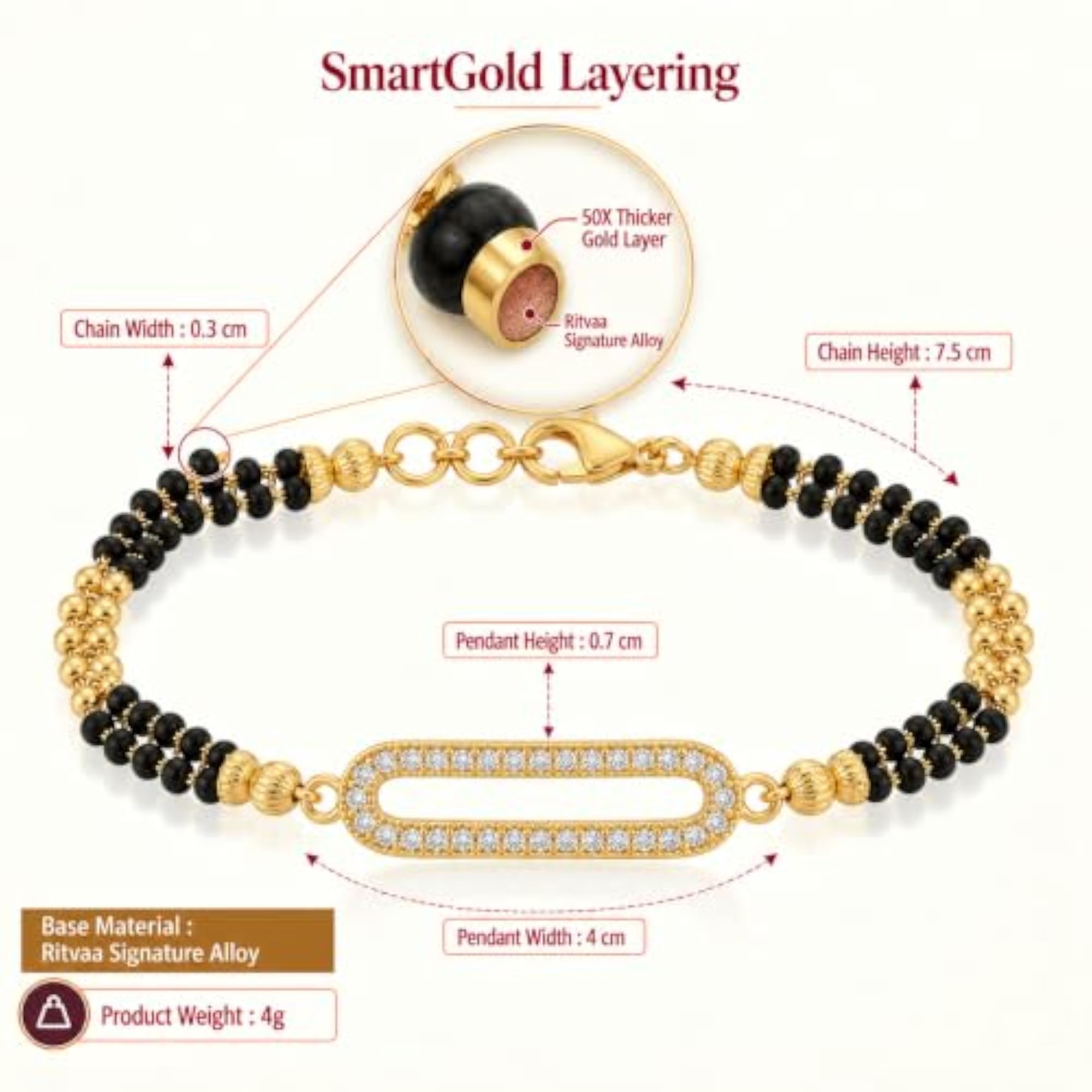 Women's SmartGold 24K Gold Plated Oval Frame Mangalsutra Bracelet