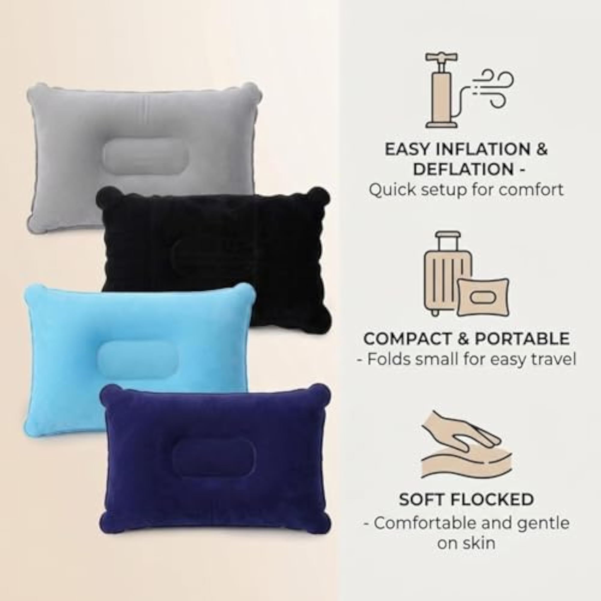 4 PCS Inflatable Travel Pillows, Compact Blow Up Pillow Set