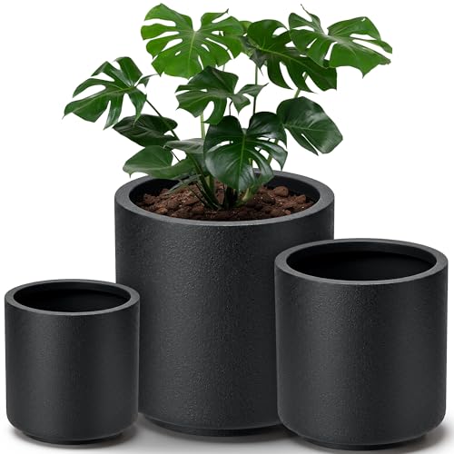 homenote 13.2/10.5/8.5 Inch Large Plastic Flower Pots with Drainage (3 Pcs)