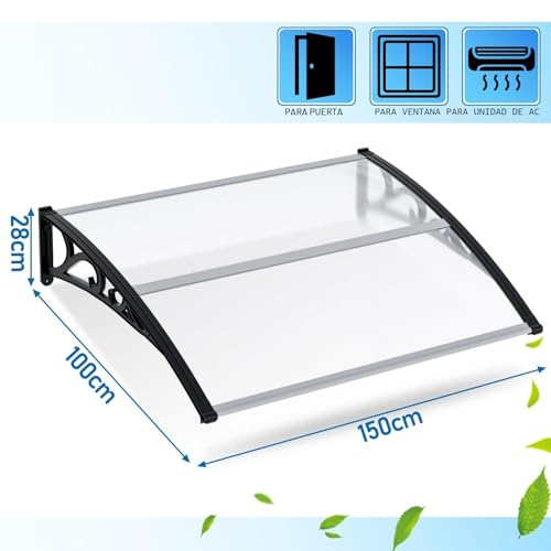 Miniatura 3 de Sonnewelt Marquesina Para Puerta De Entrada 100x150 Cm, Techo De Policarbonato Hueco 5 Mm Con Estructura De Abs, Arco Transparente Inclinado, Protección Exterior Contra La Lluvia Y El Sol
