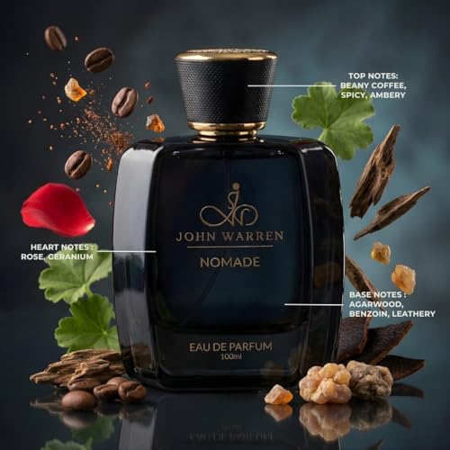 Image of JOHN WARREN NOMADE OUDH Luxury Perfume For Men, Long-Lasting Eau De Parfum with Fruity, Beany Coffee,Rose and Oudh, Fresh & Strong Everyday Fragrance-100 ml