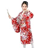 Traje Tradicional Niñas Tradicional Japonesa Vestido para Niña Japonés Kimono Yukata Outings Manga Larga Traje Ropa y Falda Pantalones con Damas para Anime Cosplay