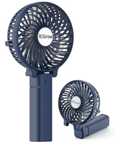 iEGrow Tragbarer Mini-Ventilator, wiederaufladbar über USB [4 bis 11 Stunden Laufzeit], 3 Geschwindigkeitsstufen, wiederaufladbarer Akku, für unterwegs, zu Hause (Blau)