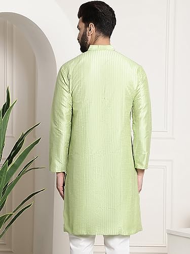 Image of SOJANYA Men's Pintuck Silk Blend Embroidered Kurta
