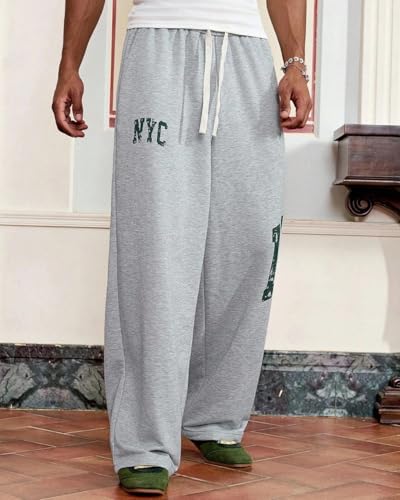 Image of Silver Oversize Track Pants | NYC Print | Lounge Joggers
