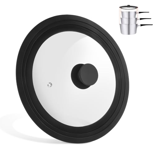 HDRNT Coperchio universale nero, coperchio in vetro resistente al calore, coperchio per padelle e pentole, in silicone, universale, per pentole e padelle con diametro di 28/30/32 cm (28-30-32 cm)