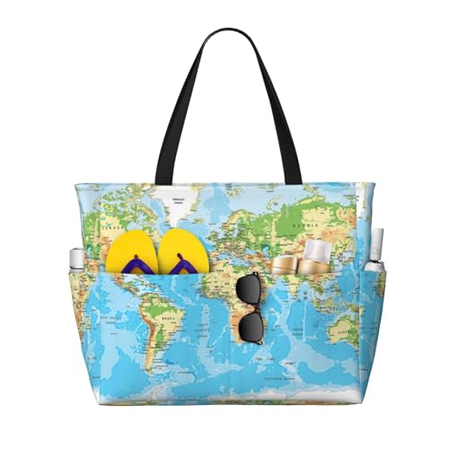 Sac fourre-tout imprimé carte du monde grand sac à bandoulière hobo noir pour femme active