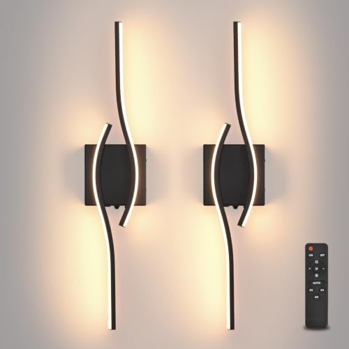 Image of Battery Operated Wall Sconces Set of Two, Black 23.6 inch 3 Color LED dimmable Wireless Wall Sconce with Remote Control, USB Rechargeable Wall Lights for Living Room Bedroom Hallway Background