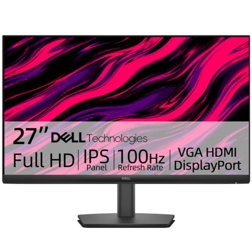 Image of Dell E27 Series 27 inch FHD 100Hz Monitor, Flat IPS LCD 1000:1 Contrast Ratio, 16:9 Anti-Glare, VESA, Ultra Thin bezels, 1 x DisplayPort, 1 x HDMI, 1 x VGA Black