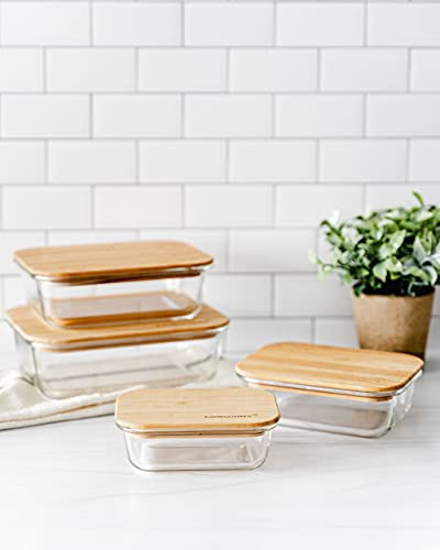 Bambooware Glass Containers With Lids | Non Plastic Glassware Set - Natural Raw Organic Wooden Bamboo Lids | Set Of 4 | Reusable, Bpa Free | Perfect For Meal Prep, Lunch, Leftovers, Kitchen #TOP1