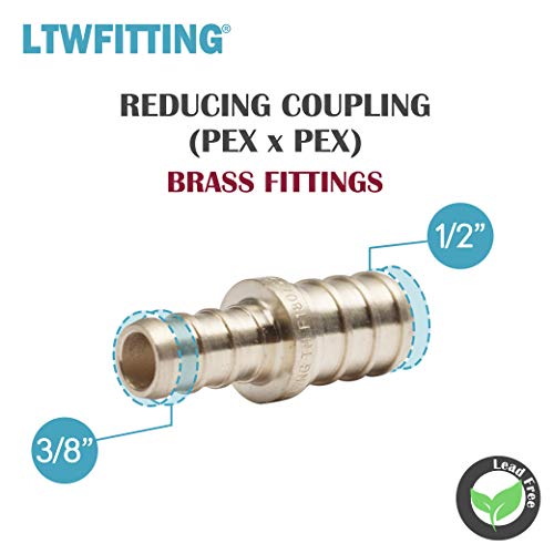 Ltwfitting Lf Brass Pex Crimp Fitting 3/8-Inch X 1/2-Inch Pex Reducing Coupling (Pack Of 5) #TOP1