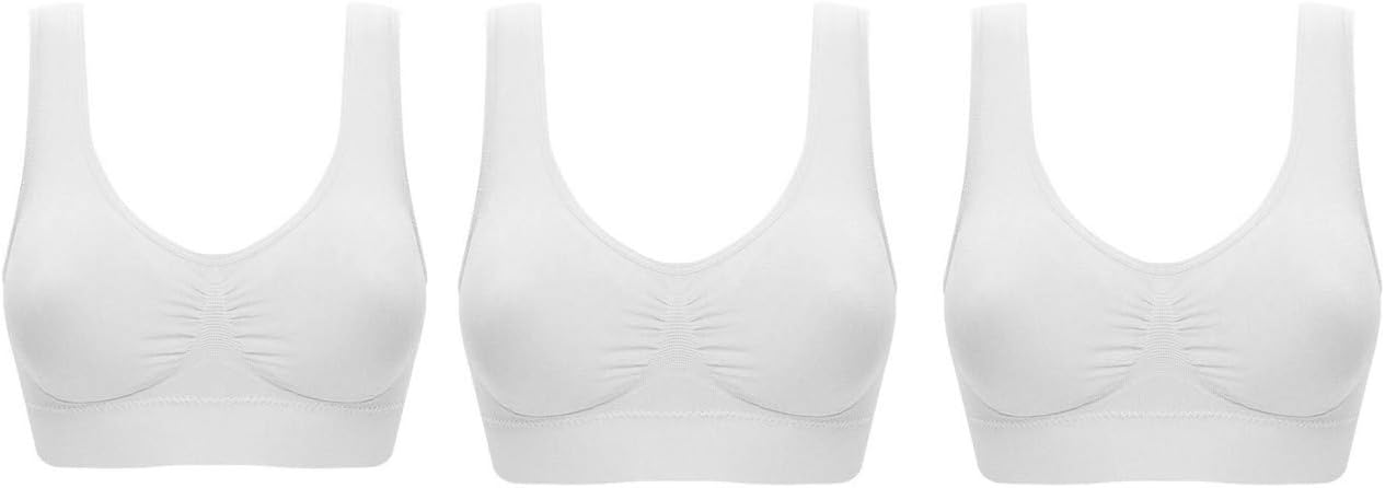 UtopyaUK 3 Pack Comfort Bra Padded Women Girls Crop Top with Pads Seamless Sleep Yoga Bralette Leisure Stretch Sports Vest Wide Straps Value Pack