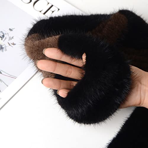 Womens Knit Scarf Genuine Mink Hair Neck Warmer with Small Pompom Bevel Neckerchief Wrap Winter4