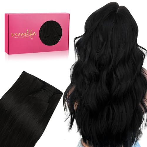 WENNALIFE Genius Sew in Weft Hair Extensions Real Human Hair 18 50g Jet Black Sew in Hair Extensions for Women Natural Luxury Remy Hair Straight Invisible