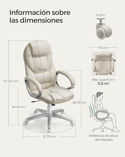 SONGMICS Poltrona Direzionale Ergonomica, Sedia Girevole Regolabile - Immagine 2