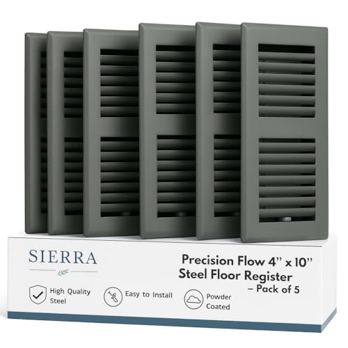 Image of Precision Flow 4 inchx 10 inch Steel Floor Register - 2 Way Louvered Design, Grey Finish - Home Vent Covers, Durable & Decorative -Easy Installation- case of 5