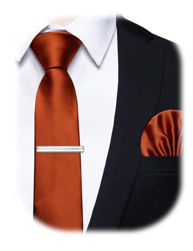 Image of YourTies Skinny Ties for Men Satin 2.4 inch Slim Necktie with Pocket Square Tie Clip Set Solid Color Wedding Party Business