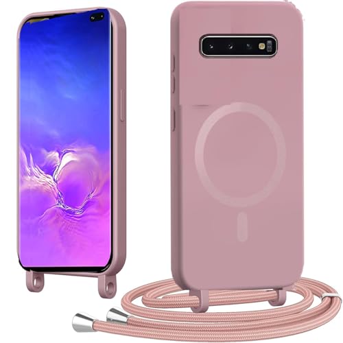 Spdymo Funda para Samsung Galaxy S10+ / S10 Plus con correa, compatible con Magsafe, funda magnética para Samsung S10 Plus, correa de teléfono móvil, cadena, funda de silicona TPU para colgar, cordón