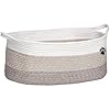Dog Toy Basket, Toy Box and Bin for Dog Cat Storage, 19.7″ X 11″ X 7.9″ (30L) Large Woven Rope Basket for Blanket Storage, Living Room, Bedroom, White & Brown