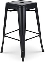 Tabouret de Bar en métal Noir Mat Style Industriel - sans Dossier - Hauteur 66 cm