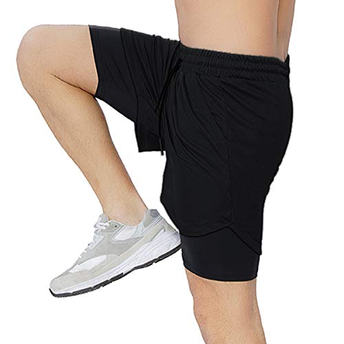 image for Yidarton Men's Sports Shorts 2-in-1 Running Gym Workout Quick Drying B