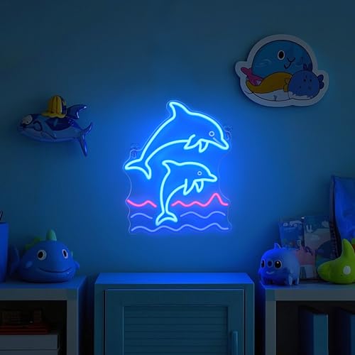 Image of CoolGift Mart Dolphin Neon Sign, Dolphin Lamp Wall Decor, Dimmable Birthday Party Decorations for Home, Patio, Garden, Bars, Restaurants, Hotels, Stores, Clubs, Gift for Friends Family and Kids
