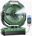 460ml Tank Portable Misting Fan,36000mAh Rechargeable Battery Powered Camping Fan with 4 Speeds,3 Timers,2 Light Modes,Jobsite Beach Summer Essentials,Mist Fan for Indoor Outdoor Patios Travel,Green