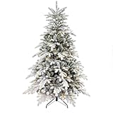 HOMCOM Sapin de Noël Artificiel 180 cm Arbre de Noël Lumineux floqué enneigé avec Supp...