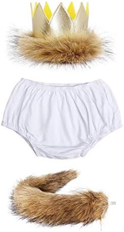 FYMNSI Baby Boy 1st / 2nd Birthday Cake Smash Outfit Wild One Lion Costume Photo Props Crown Tail Bow Tie Suspenders Bloomers Set