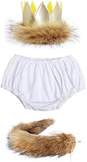 FYMNSI Baby Boy 1st / 2nd Birthday Cake Smash Outfit Wild One Lion Costume Photo Props Crown Tail Bow Tie Suspenders Bloomers Set