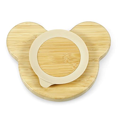 Pandaear Bamboo Wooden Baby Plates With Suction- Divided Unbreakable- Non-Slip (Panda Shape) #TOP2
