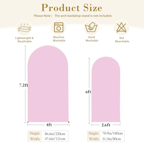 Image of Pale Pink Arch Cover 2 Set-7.2FT and 6FT Arch Backdrop Cover Spandex Fitted Wedding Arch Stand Covers for Baby Shower Girls Birthday Party Bridal Shower Wedding Banquet Photo Background Decorations