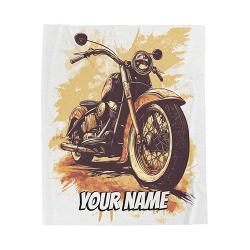 EVERYTHINGSHIP Personalized Motorcycle Blanket for Riders – Heavy-Duty Biker Throw, Warm Winter Motorcycle Gear, Compact Travel Riding Blanket for Camping (Motorcycle-02, Customize)