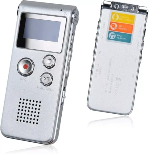 Rigwig Digital Voice Recorder 3072kbps HD Voice Activated Recorder with Playback, 7-Levels Intelligent Noise Reduction Dictaphone Voice Recorder 30H Battery Time Audio Recorder (8GB） (Sonic Silver)